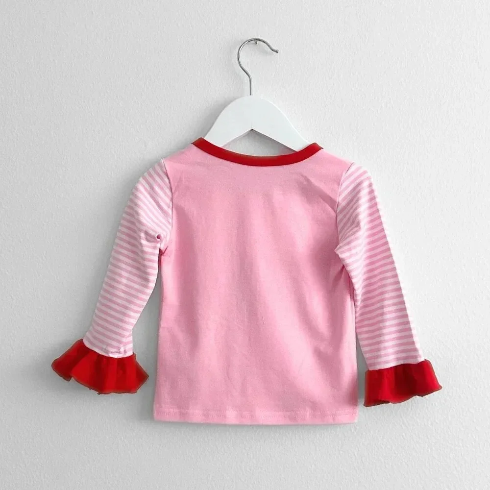 NWT Cute Girls Christmas Pajamas Set Long Sleeve Top & Pants Santa Pink 2T